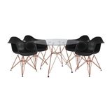Conjunto Jantar Mesa Redonda Vidro 90cm Com 4 Poltronas Pretas Ferro Cobre Cor: Preto