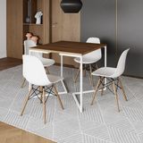 Mesa Jantar Industrial Amêndoa 90x90cm Base V Ferro Branco C/4 Cadeiras Madeira Branc Cor: Amendoa