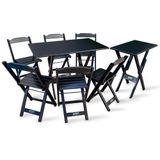 Conjunto De Mesa Dobrável 1,10x70 Com 6 Cadeiras Com Mesa Aparador Pret Cor: Preto