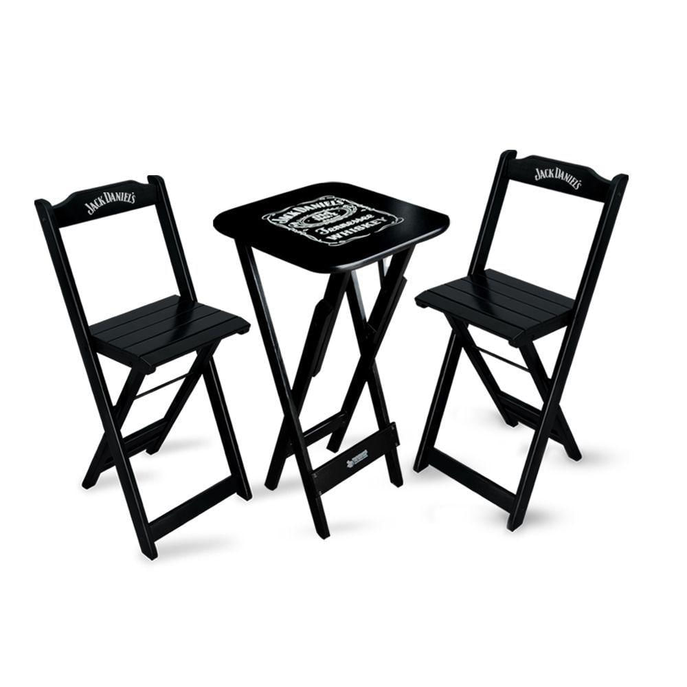 Conjunto De Mesa Bistrô Dobrável Jack Daniel&#39;s Com 2 Banquetas De Madeira Preta Cor: Preto