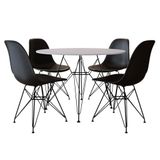 Conjunto Mesa Jantar Redonda Preta 90cm Com 4 Cadeira Brancas Base Ferro Preto Cor: Preto
