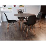 Conjunto De Mesa De Jantar Redonda 110cm Tampo De Madeira Amêndoa Com 4 Cadeiras Pretas