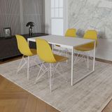 Mesa Industrial Base Ferro Branco Tampo 137x90 Branco 4 Cadeiras Ferro Branco Assento Amarelo Branco