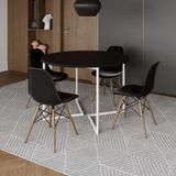 Mesa Jantar Industrial Redonda 110cm Preta Base V Ferro Branco C/4 Cadeiras Preta Base Madei Preto