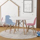 Conjunto De Mesa Madeira Infantil 68cm Redondo Branco 1 Cadeira Azul 1 Cadeira Rosa