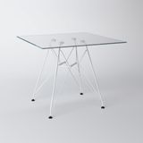 Mesa Eiffel Quadrada 90cm Tampo De Vidro Com Base De Ferro Branco Cor: Branco