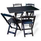 Conjunto De Mesa Dobrável 70x110 Com 4 Cadeiras Preto Cor: Preto