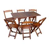 Conjunto De Mesa Dobrável De Madeira 70x110cm Com 6 Cadeiras Imbuia Cor: Imbuia