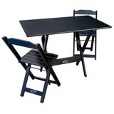 Conjunto Com Jogo De Mesa Dobravel 70x110 Com 2 Cadeiras Preto Tarimata Cor: Preto