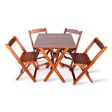 Conjunto De Mesa Dobravel Com 4 Cadeiras Dobráveis De Madeira 70x70 Cm Imbuia Cor: Marrom