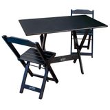 Conjunto De Mesa Dobrável 70x110 Com 2 Cadeiras Preto Cor: Preto