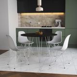 Mesa Jantar Redonda 110cm Preta Clips 3 Pés Com 4 Cadeiras Brancas Ferro Branco - Cor: Preto