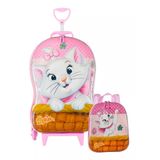 Mochila Rodinha Tripla Lancheira Gata Marie 3d Maxtoy