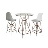 Jogo Mesa Bistrô Eames Vidro 60cm 2 Banquetas Branca Base Ferro Cobre - Cor: Branco