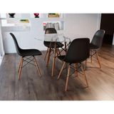 Conjunto De Mesa De Jantar Redonda 90cm Tampo De Vidro Com 4 Cadeiras Pretas