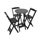 Conjunto Bistrô Mesa Dobrável De Madeira Redonda Com 3 Banquetas Preta Cor: Preto