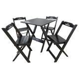 Conjunto Mesa Dobrável Madeira 70x70 Com 4 Cadeiras Hei Preta Cor: Preto