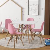 Conjunto De Mesa Madeira Infantil 68cm Quadrado Branco 4 Cadeiras Rosa Cor: Branco