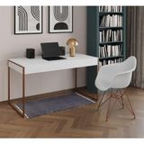 Escrivaninha Industrial Office Estudo Malta Branca 137x53cm Com 1 Poltrona Branca Base Cor: Branco