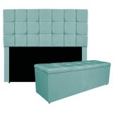 Kit Cabeceira E Calçadeira Manchester 195 Cm King Size Suede - Amarena Móveis Cor Azul Tiffany