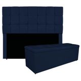 Kit Cabeceira E Calçadeira Manchester 195 Cm King Size Suede - Amarena Móveis Cor Azul Marinho