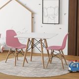 Conjunto De Mesa Madeira Infantil 68cm Redondo Branco 2 Cadeiras Rosa Cor: Branco