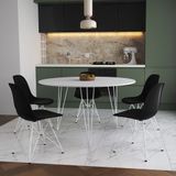 Mesa Jantar Redonda 110cm Branca Clips 3 Pés Com 5 Cadeiras Pretas Ferro Branco - Cor: Branco