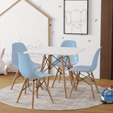 Conjunto De Mesa Madeira Infantil 68cm Quadrado Branco 4 Cadeiras Azul Cor: Branco