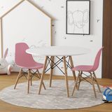 Conjunto De Mesa Madeira Infantil 68cm Redondo Branco 2 Cadeiras Rosa