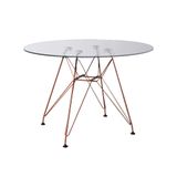 Mesa Eiffel Redonda 90cm Tampo De Vidro Com Base De Ferro Cobre - Cor: Branco