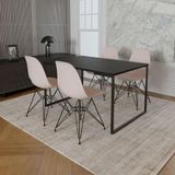 Mesa Industrial Base Ferro Preto Tampo 137x90 Preto 4 Cadeiras Ferro Preto Assento Branco Preto
