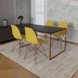 Mesa Industrial Base Ferro Cobre Tampo 137x90 Preto 4 Cadeiras Ferro Cobre Assento Amarelo Preto