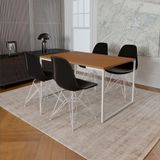 Mesa Industrial Base Ferro Branco Tampo 137x90 Canela 4 Cadeiras Ferro Branco Assento Preto Marrom