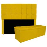 Kit Cabeceira E Calçadeira Manchester 195 Cm King Size Suede - Amarena Móveis Cor Amarelo