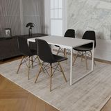Mesa Industrial Base Ferro Branco Tampo 137x90 Branco 4 Cadeirasmadeira Assento Preto Branco