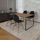 Mesa Industrial Base De Ferro Preto Tampo 137x90 Amêndoa 4 Cadeiras Madeira Assento Preto Marrom