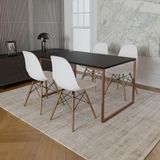 Mesa Industrial Base Ferro Cobre Tampo 137x90 Preto 4 Cadeiras Madeira Assento Branco Preto