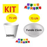 Kit Descartáveis Isopor Com 75 Potes+75 Cumbucas Festa Junina