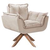Poltrona Opala Giratória Madeira Suede Bege