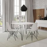 Mesa Sala De Jantar Industrial Quadrada Branca 90 Com 4 Cadeiras Brancas De Ferro Preto Cor: Branco