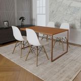 Mesa Industrial Base Ferro Cobre Tampo 137x90 Canela 4 Cadeiras Madeira Assento Branco Marrom