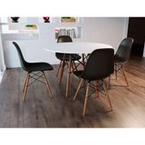 Mesa De Jantar Com 4 Cadeiras Pretas 90cm Tampo Branco Base Madeira Up Home Cor: Preto