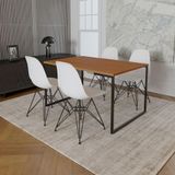Mesa Industrial Base Ferro Preto Tampo 137x90 Canela 4 Cadeiras Ferro Preto Assento Branco Marrom