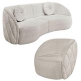 Sofá Decorativo 4 Lugares 318cm Com Almofadas E Poltrona Zion M22 Bouclê Branco - Mpozenato