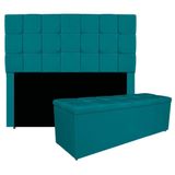 Kit Cabeceira E Calçadeira Manchester 195 Cm King Size Suede - Amarena Móveis Cor Azul Turquesa