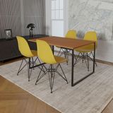 Mesa Industrial Base Ferro Preto Tampo 137x90 Canela 4 Cadeiras Ferro Preto Assento Amarelo Marrom