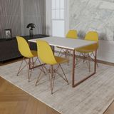 Mesa Industrial Base Ferro Cobre Tampo 137x90 Branco 4 Cadeiras Ferro Cobre Assento Amarelo Branco