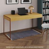 Escrivaninha Industrial Madeira Padrão Office Canela Malta 137x53cm Com Base Cobre Cor: Canela