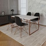 Mesa Industrial Base Ferro Cobre Tampo 137x90 Branco 4 Cadeiras Ferro Cobre Assento Preto Branco