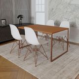 Mesa Industrial Base Ferro Cobre Tampo 137x90 Canela 4 Cadeiras Ferro Cobre Assento Branco Marrom